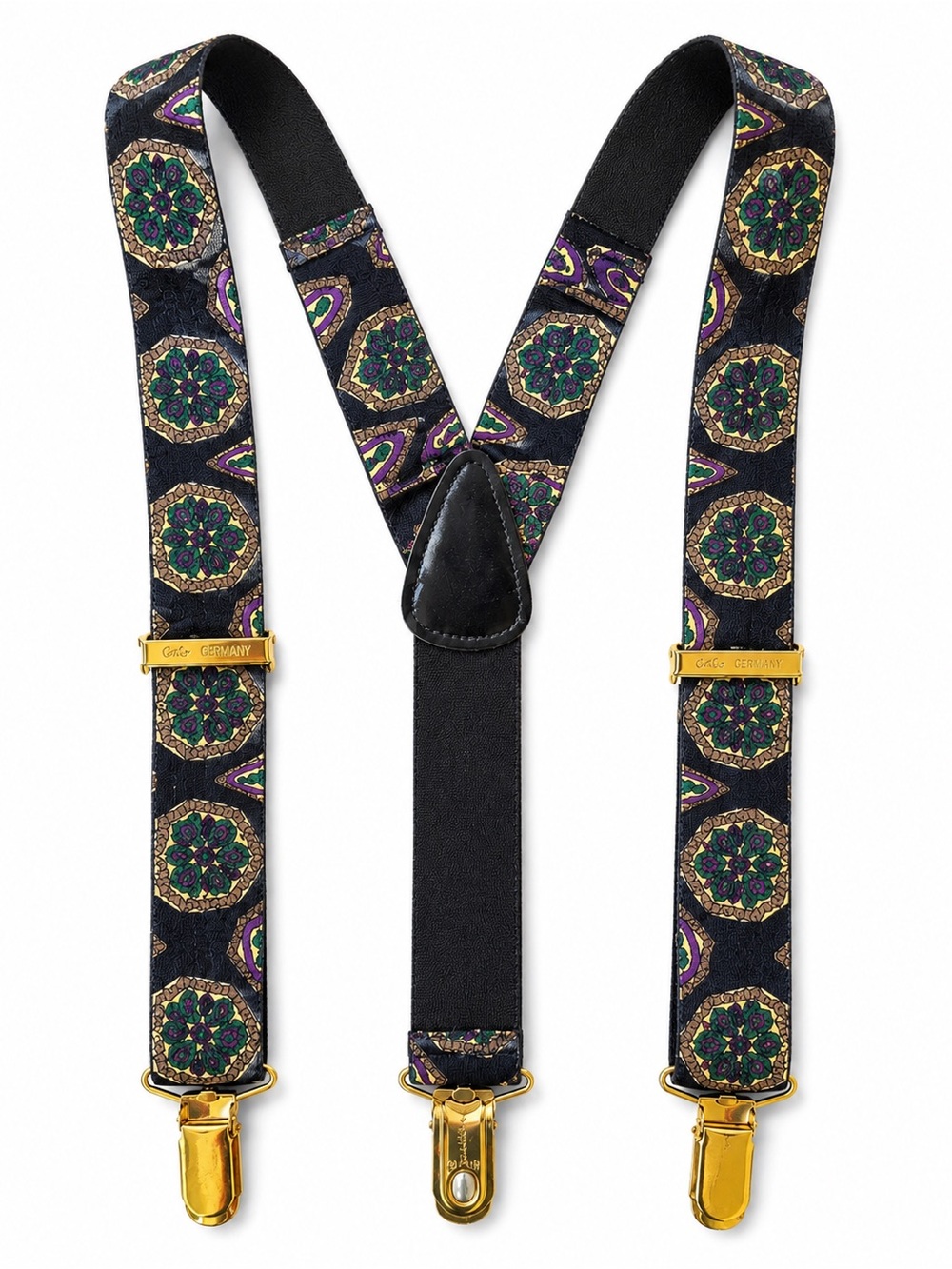 Vintage G&S Germany Paisley Y-Back Suspenders Adjustable Braces